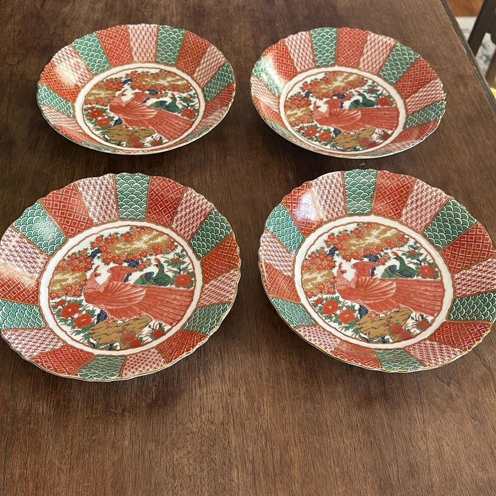 Arita Imari Peacock Salad Bowls Japan Vintage 1980s